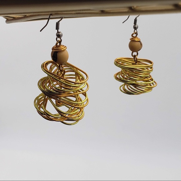 Jewelry - Brass ball cage and bead hook style earrings